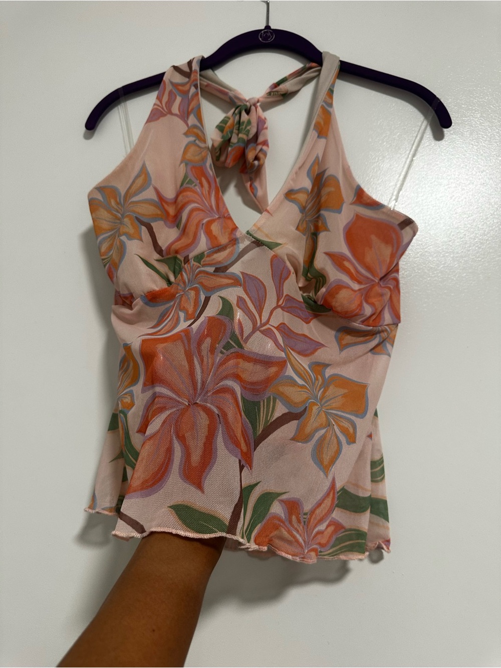 Floral Halter Camisole Top in Peach Pink